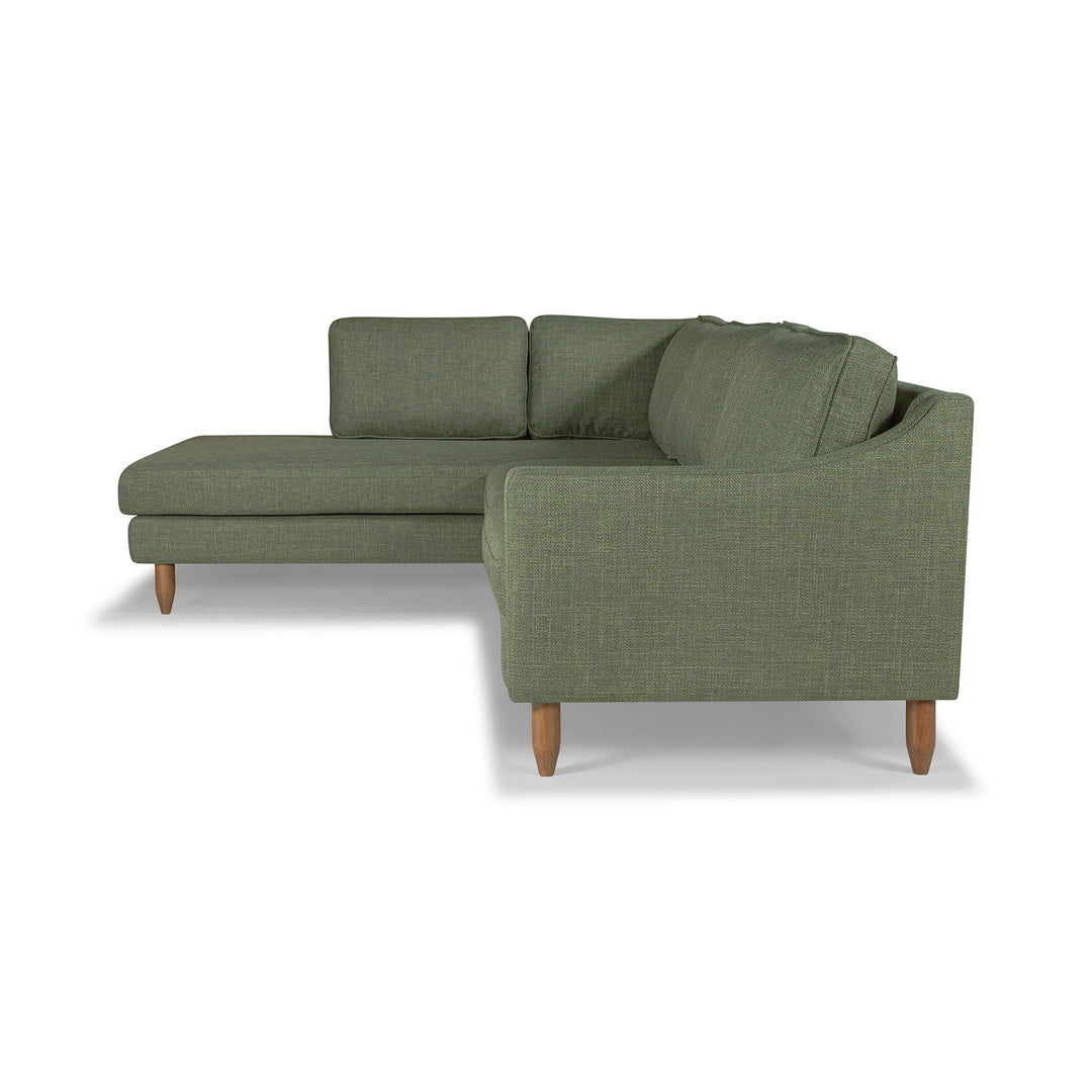 Edgewater Sectional in Canna Chocolate top-down view - mid-century velvet sectional private label - Whats New Furniture Portland OR