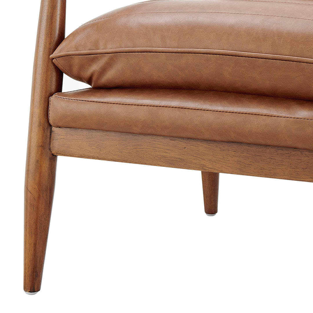 Edmond Faux Leather Accent Arm Chair in Vintage Cider leg detail - faux leather accent chair by NPD - Whats New Furniture Portland OR