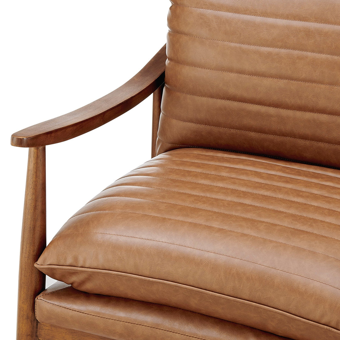 Edmond Faux Leather Accent Arm Chair in Vintage Cider side detail - faux leather accent chair by NPD - Whats New Furniture Portland OR