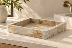One piece from the Edurton Marble Tray Set of 2 in Light Beige styled in a Portland home — lifestyle view