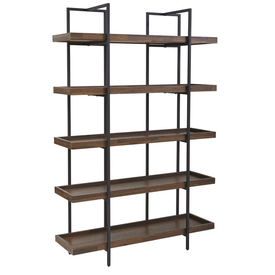 Elbert Display Shelf in Walnut side angle - five shelf display shelf by Unique Furniture - Whats New Furniture Portland OR