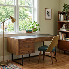 Elbert Desk in Glass Distressed Wood room setting - glass top distressed desk by Unique Furniture - Whats New Furniture Portland OR