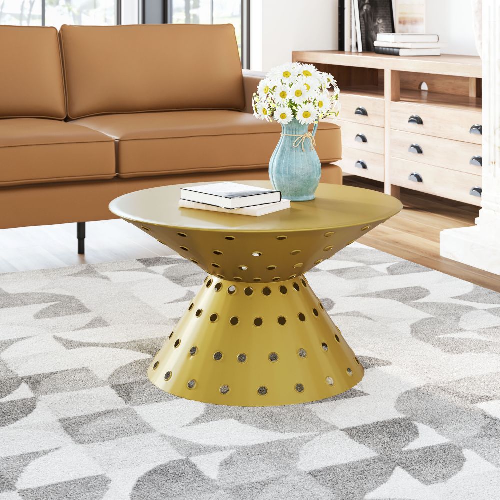 Electron Coffee Table in Gold room setting - gold coffee table by Zuo - Whats New Furniture Portland OR