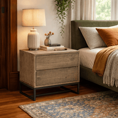 Elena Nightstand in Solid Pine room setting - solid pine nightstand by Moe&