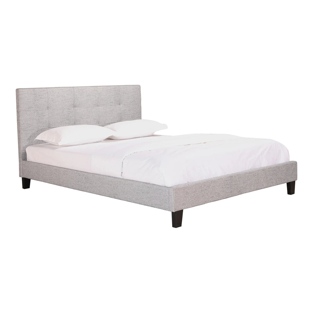 Eliza King Bed Frame in Light Grey side angle - tufted upholstered king bed by Moe&