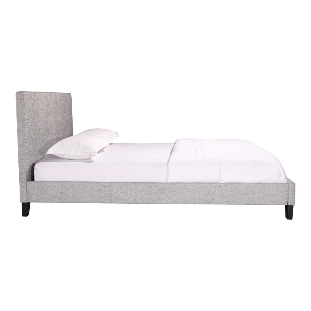 Eliza King Bed Frame in Light Grey side view - tufted upholstered king bed by Moe&