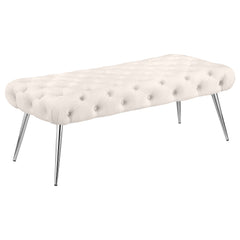Ella Upholstered Tufted Bench Stainless Steel Legs Ivory - What&