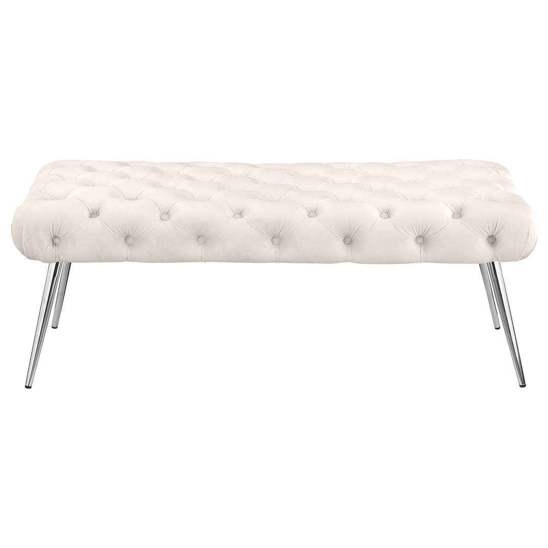 Ella Upholstered Tufted Bench Stainless Steel Legs Ivory - What&