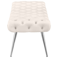 Ella Upholstered Tufted Bench Stainless Steel Legs Ivory - What&