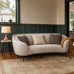 Ellorie Upholstered Channel Back Curved Sofa Beige styled in Portland Hawthorne Craftsmbungalow living room - What&