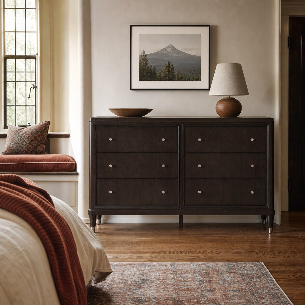 Emberlyn 6 Drawer Dresser Brown styled in Portland Laurelhurst Tudor cottage living room - What&