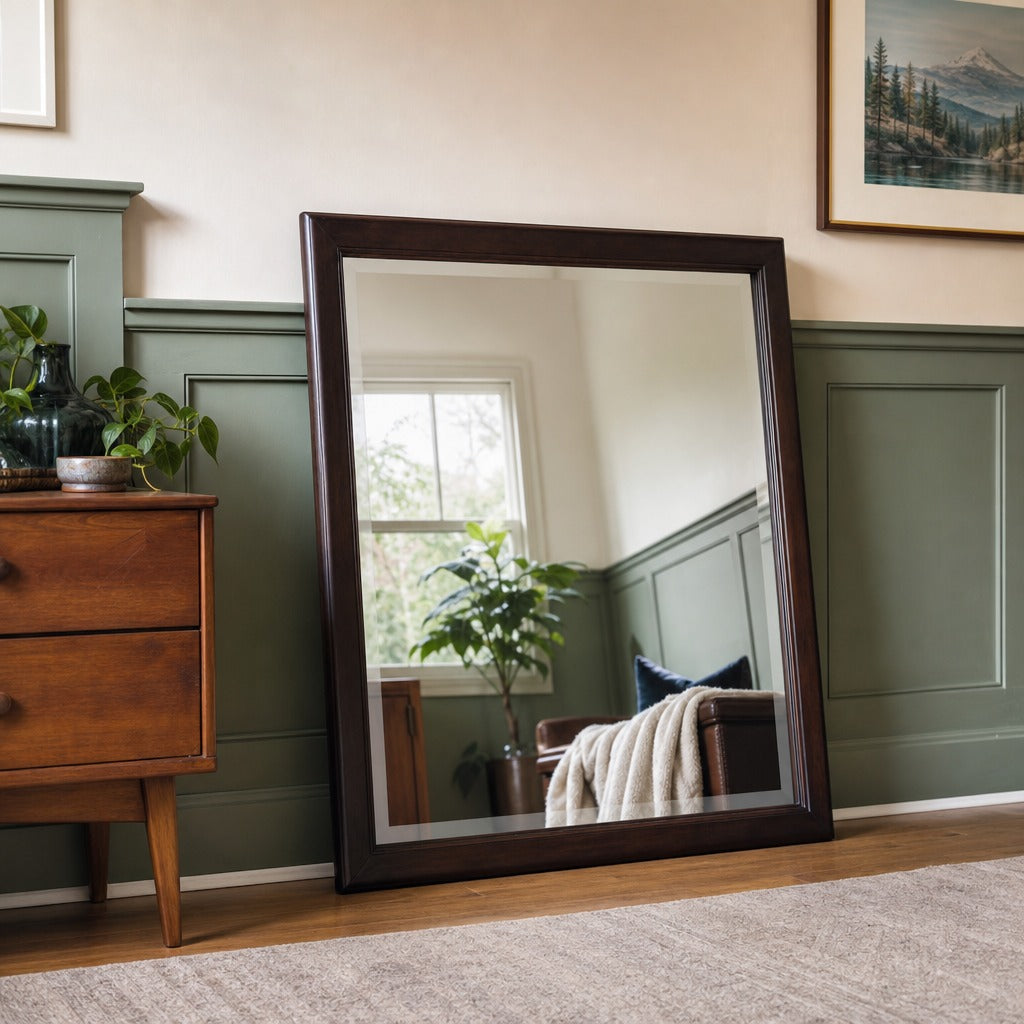 Emberlyn Dresser Mirror Brown styled in Portland Sellwood cottage living room - What&