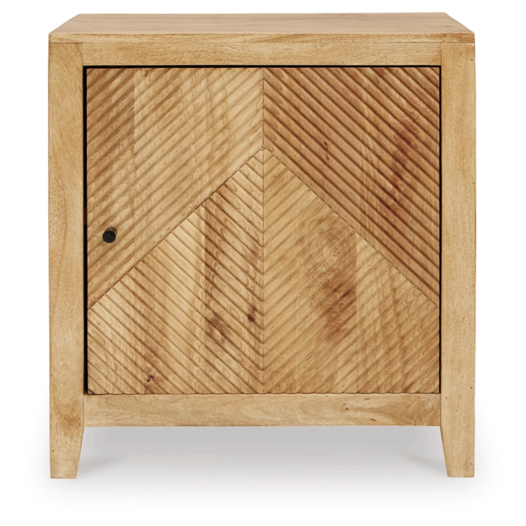 Emberton Accent Cabinet in Natural Mango Wood alternate front view - mango wood accent cabinet by Ashley - Whats New Furniture Portland OR