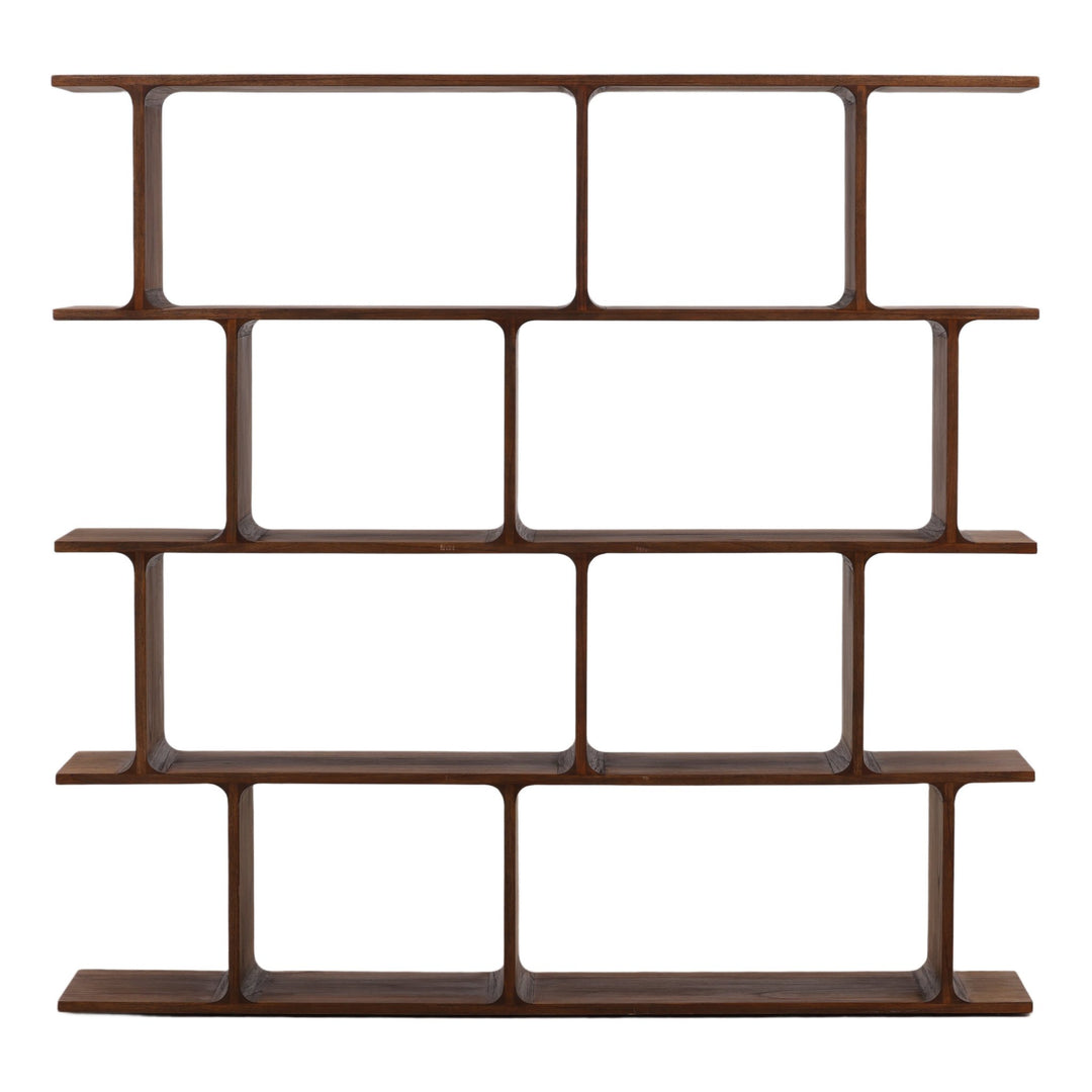 Emelise Bookcase - Open Shelving in Brown - front studio view - Bookcase by Dovetail - Whats New Furniture Portland OR
