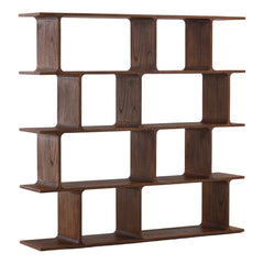 Emelise Bookcase - Open Shelving in Brown - front three-quarter studio view - Bookcase by Dovetail - Whats New Furniture Portland OR