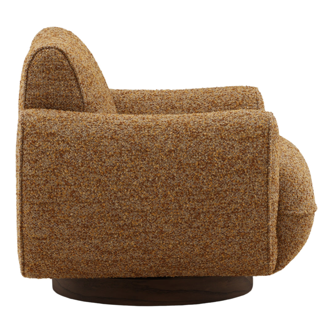 Ercilia Swivel Chair in Ginger side profile studio view - bouclé swivel chair by Dovetail - Whats New Furniture Portland OR