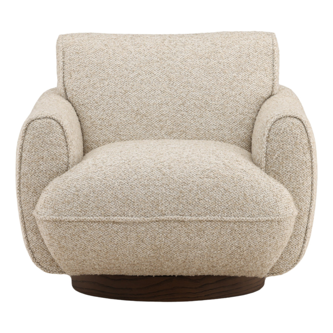 Ercilia Swivel Chair in Oatmeal front studio view - bouclé swivel chair by Dovetail - Whats New Furniture Portland OR