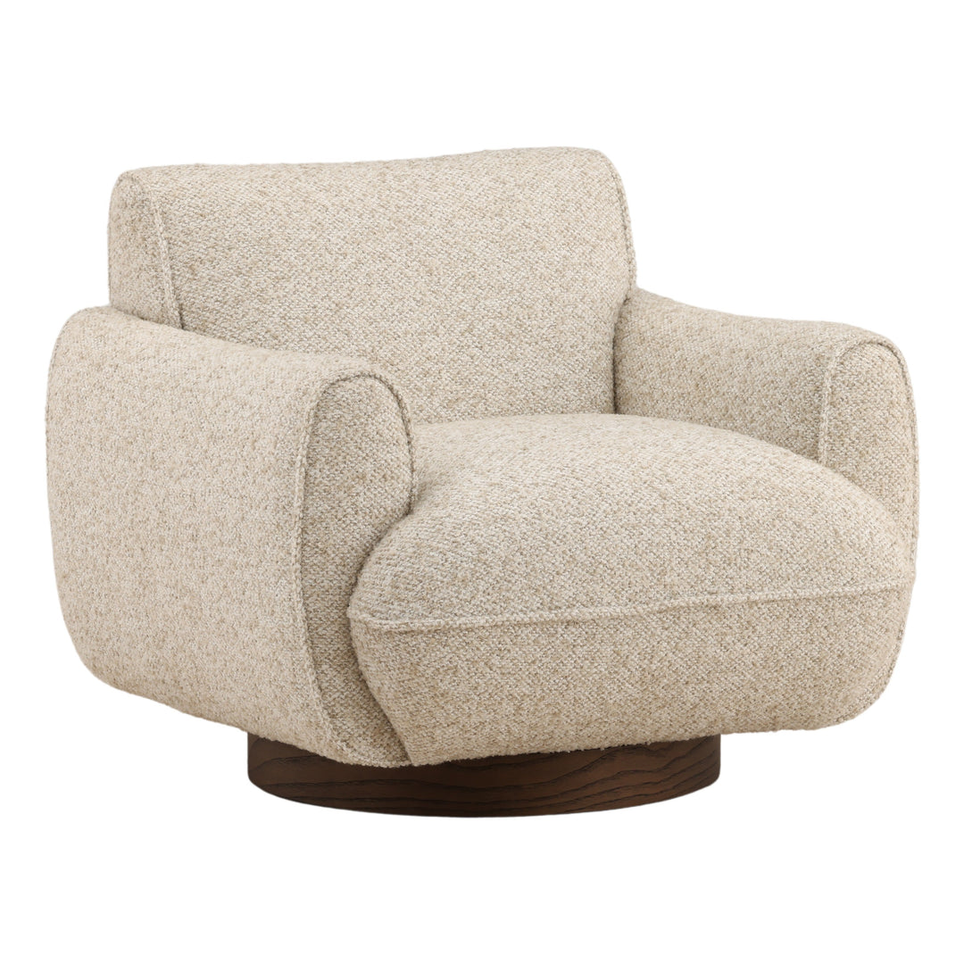 Ercilia Swivel Chair in Oatmeal front three-quarter studio view - bouclé swivel chair by Dovetail - Whats New Furniture Portland OR