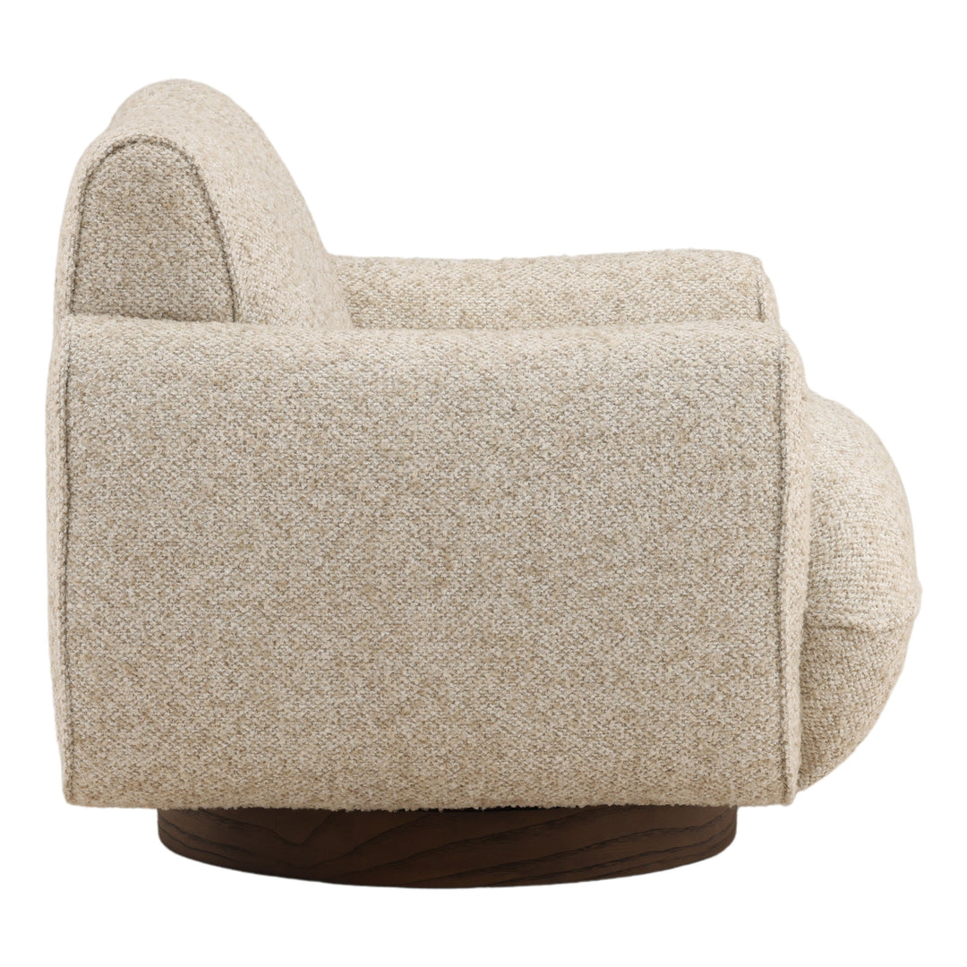 Ercilia Swivel Chair in Oatmeal side profile studio view - bouclé swivel chair by Dovetail - Whats New Furniture Portland OR