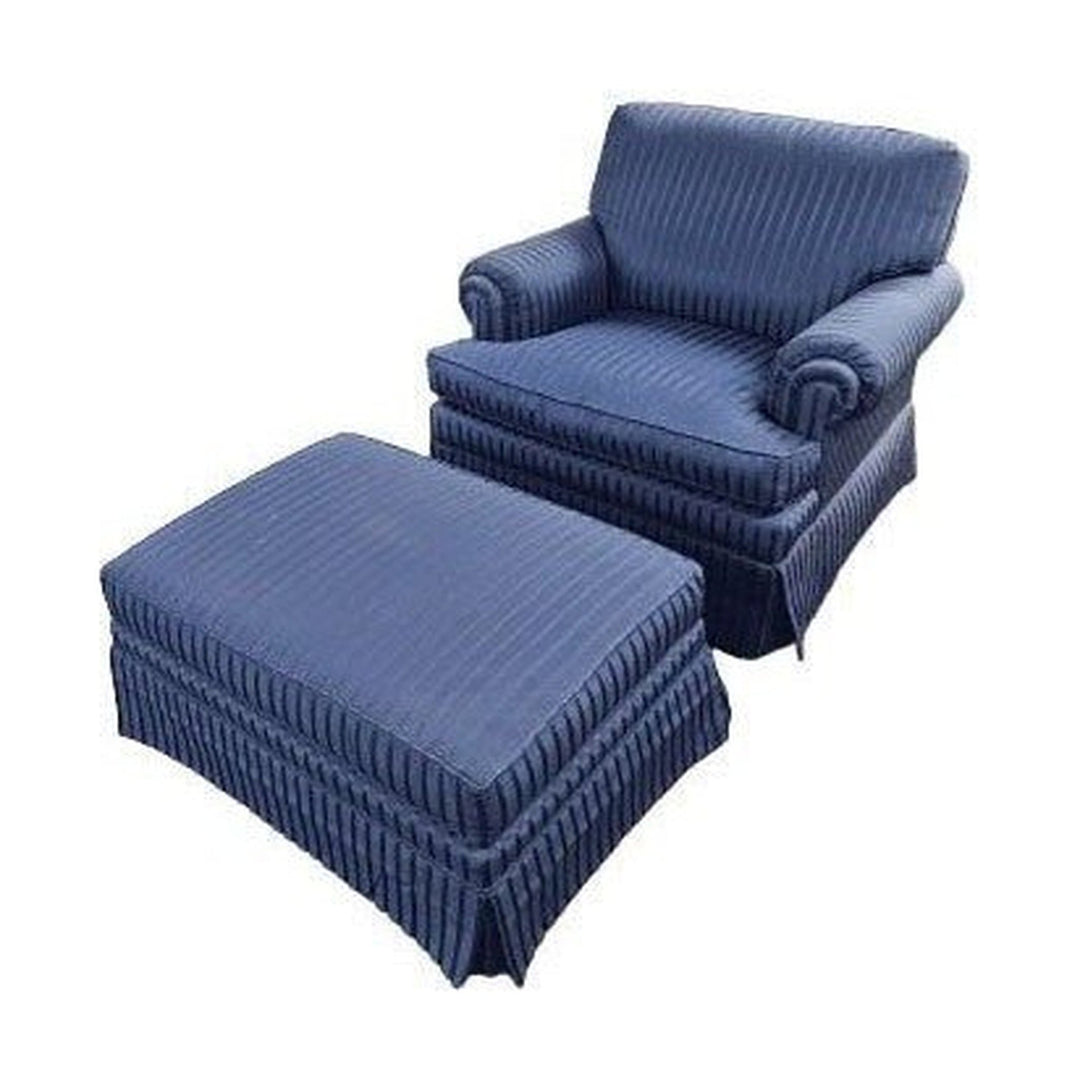Blue Striped Contemporary Chair + Ottoman - Whats New Furniture - Portland, Oregon