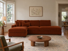Aurora Sectional in Marquis Rust, LHF (left-hand chaise) styled in a 1920s NE Portland Craftsman flat - Whats New Furniture Portland OR