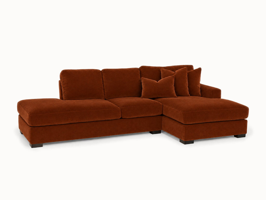 Aurora Sectional in Marquis Rust, RHF (right-hand chaise) - studio three-quarter view - Stanton - Whats New Furniture Portland OR