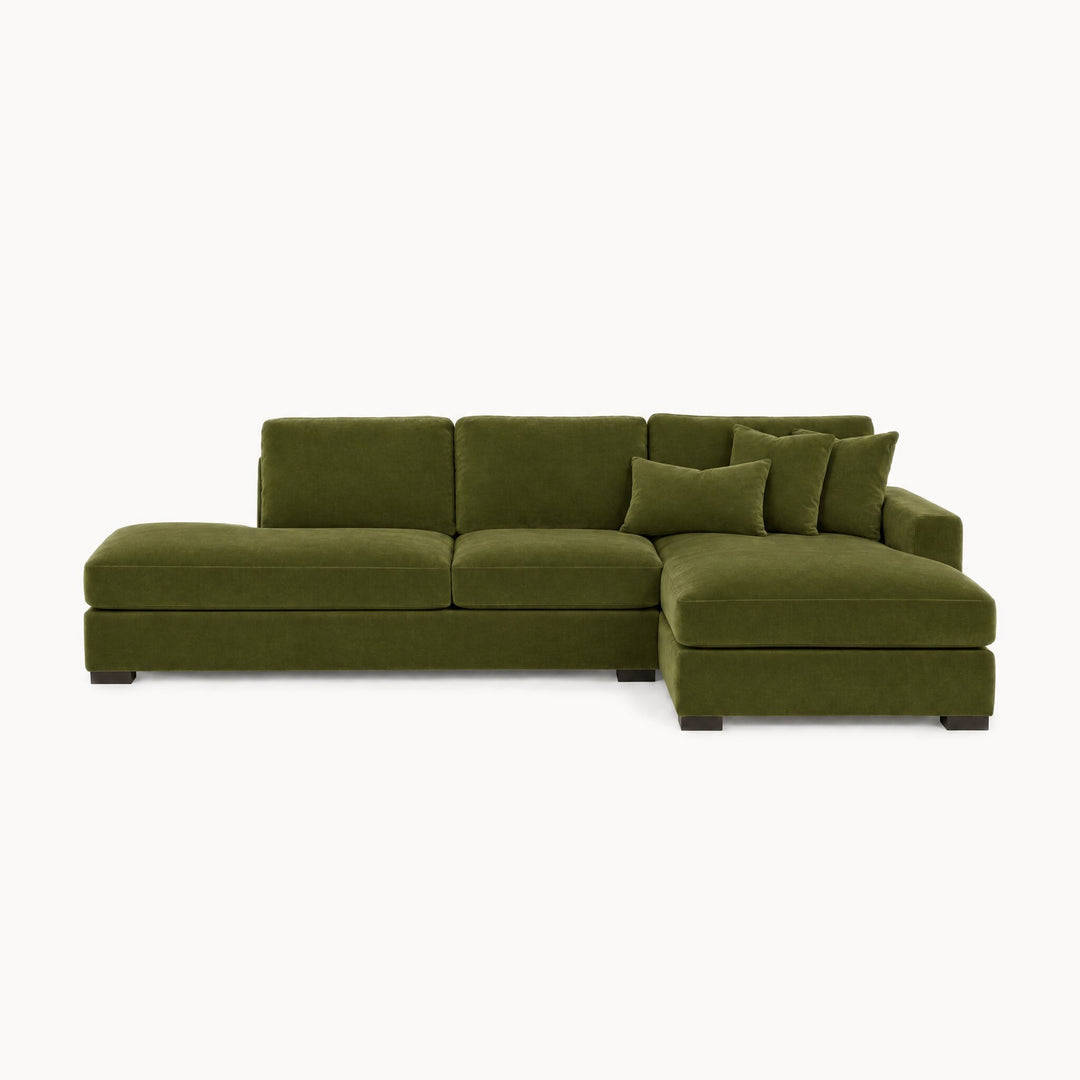 Aurora Sectional in Vintage Moss, RHF (right-hand chaise) - studio front view - Stanton - Whats New Furniture Portland OR
