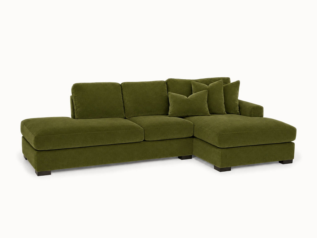 Aurora Sectional in Vintage Moss, RHF (right-hand chaise) - studio three-quarter view - Stanton - Whats New Furniture Portland OR