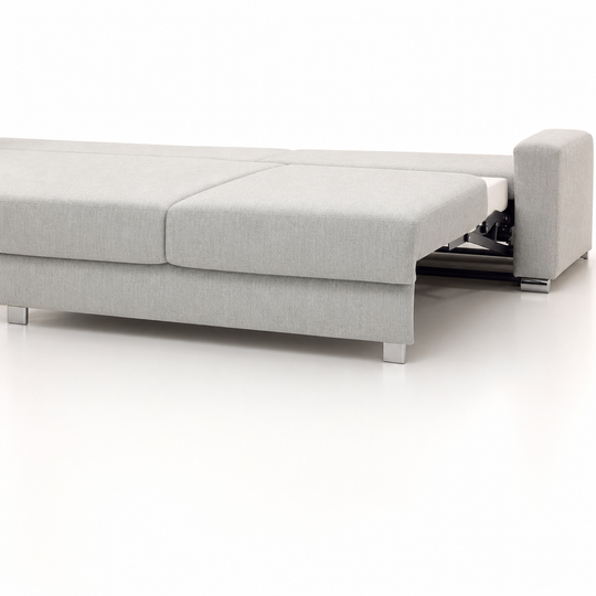 Fantasy Queen Sleeper Sofa mechanism close-up showing chrome legs and gas-assisted rail