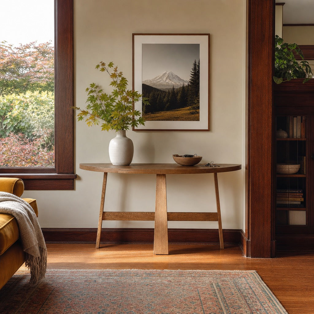 Fara Console Table styled in Portland Irvington foursquare with original built-ins entryway - Whats New Furniture