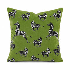 Farlowe Emerald zebra cut velvet throw pillow front view by Decor Fifty-Five - Whats New Furniture Portland OR