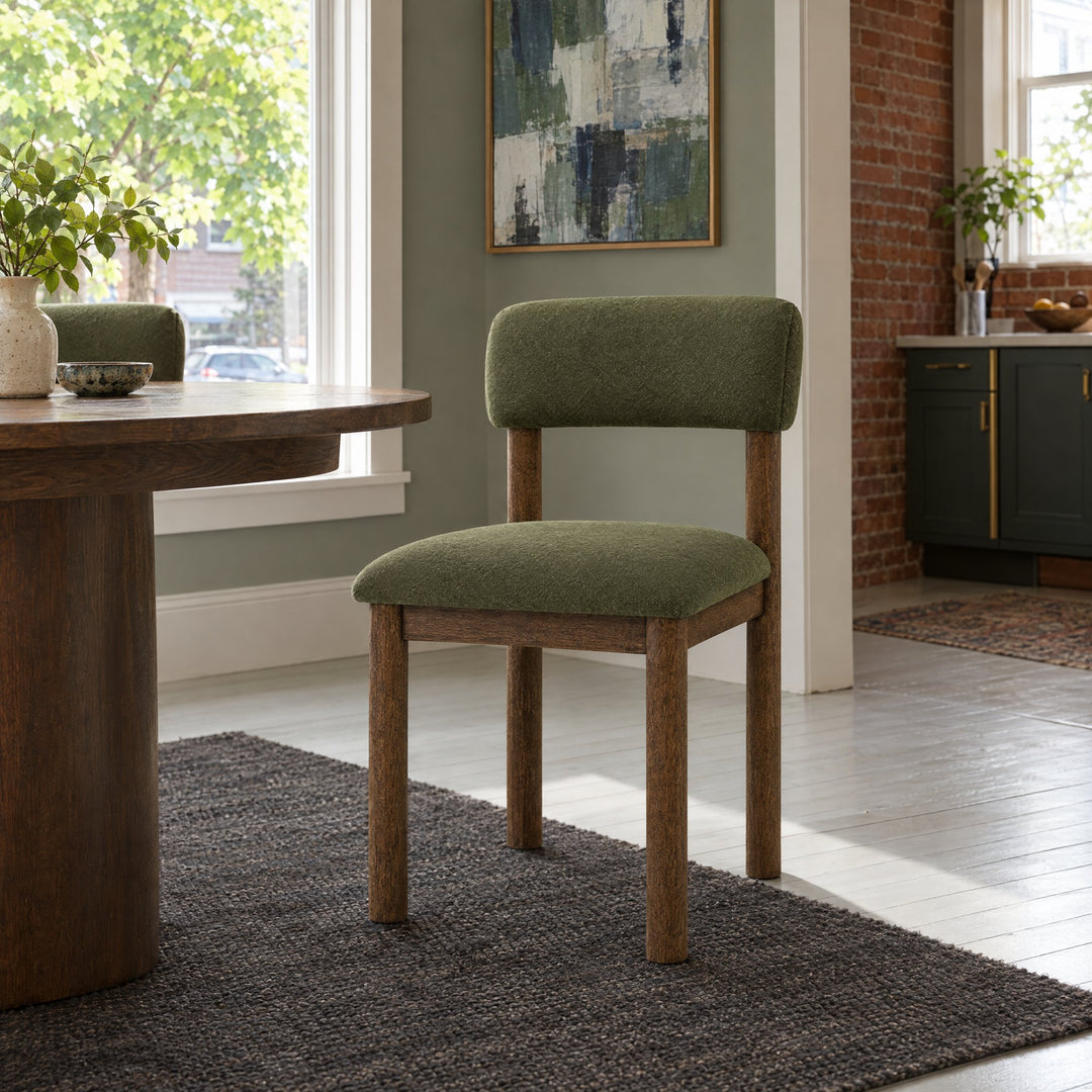 Faulkner Upholstered Dining Side Chair Moss Green styled in a Portland home - room view 2 - Whats New Furniture