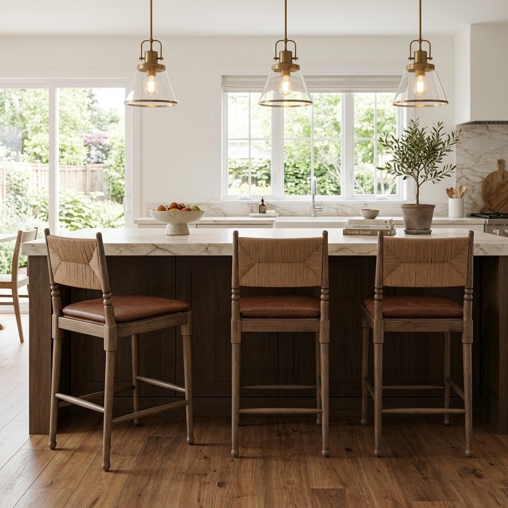 Fayth Counter Stool in Dulane Mahogany room setting - counter-height stool by Four Hands - Whats New Furniture Portland OR
