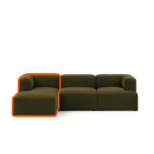 Fenway left-facing chaise module highlighted in Wave Olive - modular sectional configuration guide - Whats New Furniture