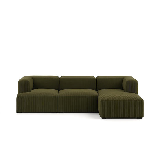 Fenway Modular Sectional in Olive Green Corduroy front view showing ribbed texture - Whats New Furniture Portland OR