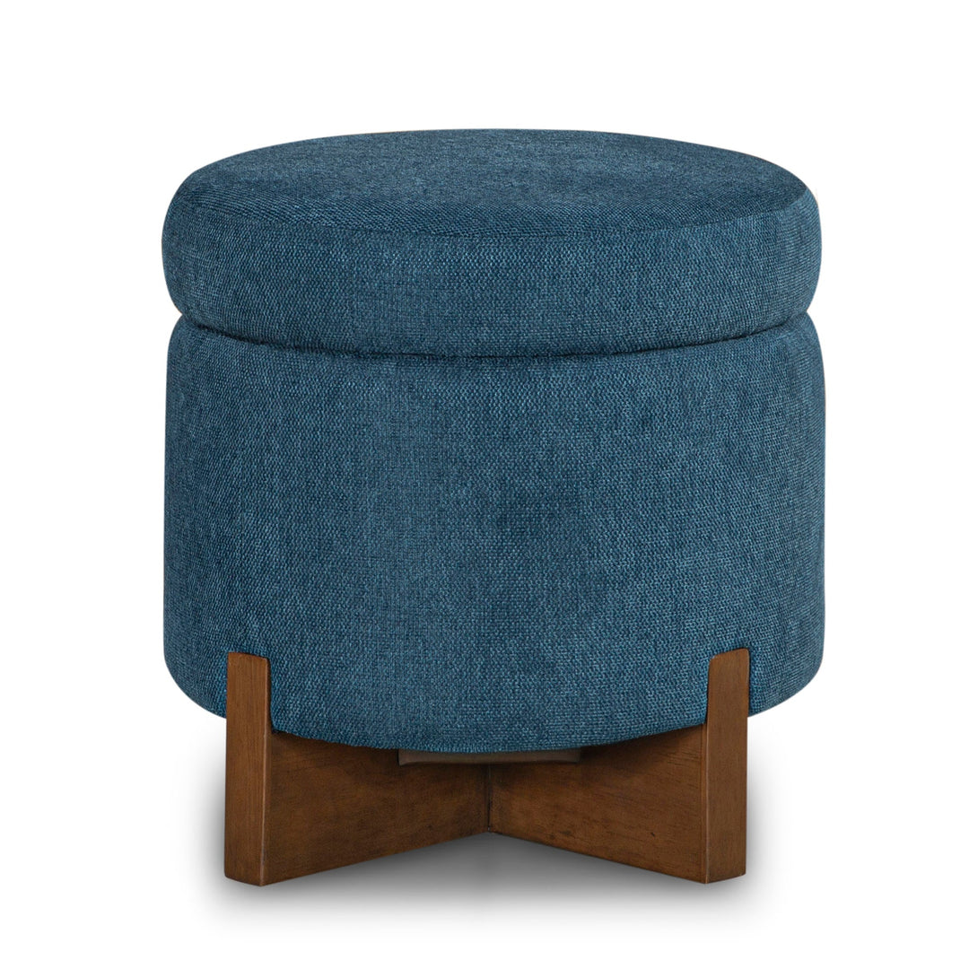 Fernhill Pouf Storage Ottoman in Blue side angle - storage pouf ottoman private label - Whats New Furniture Portland OR