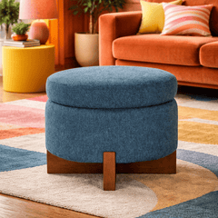 Fernhill Pouf Storage Ottoman in Blue room setting - storage pouf ottoman private label - Whats New Furniture Portland OR