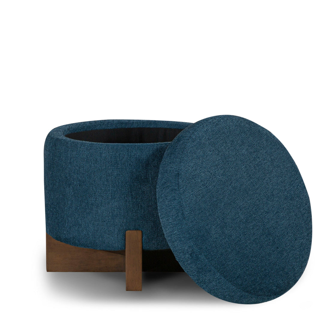 Fernhill Pouf Storage Ottoman in Blue side view - storage pouf ottoman private label - Whats New Furniture Portland OR
