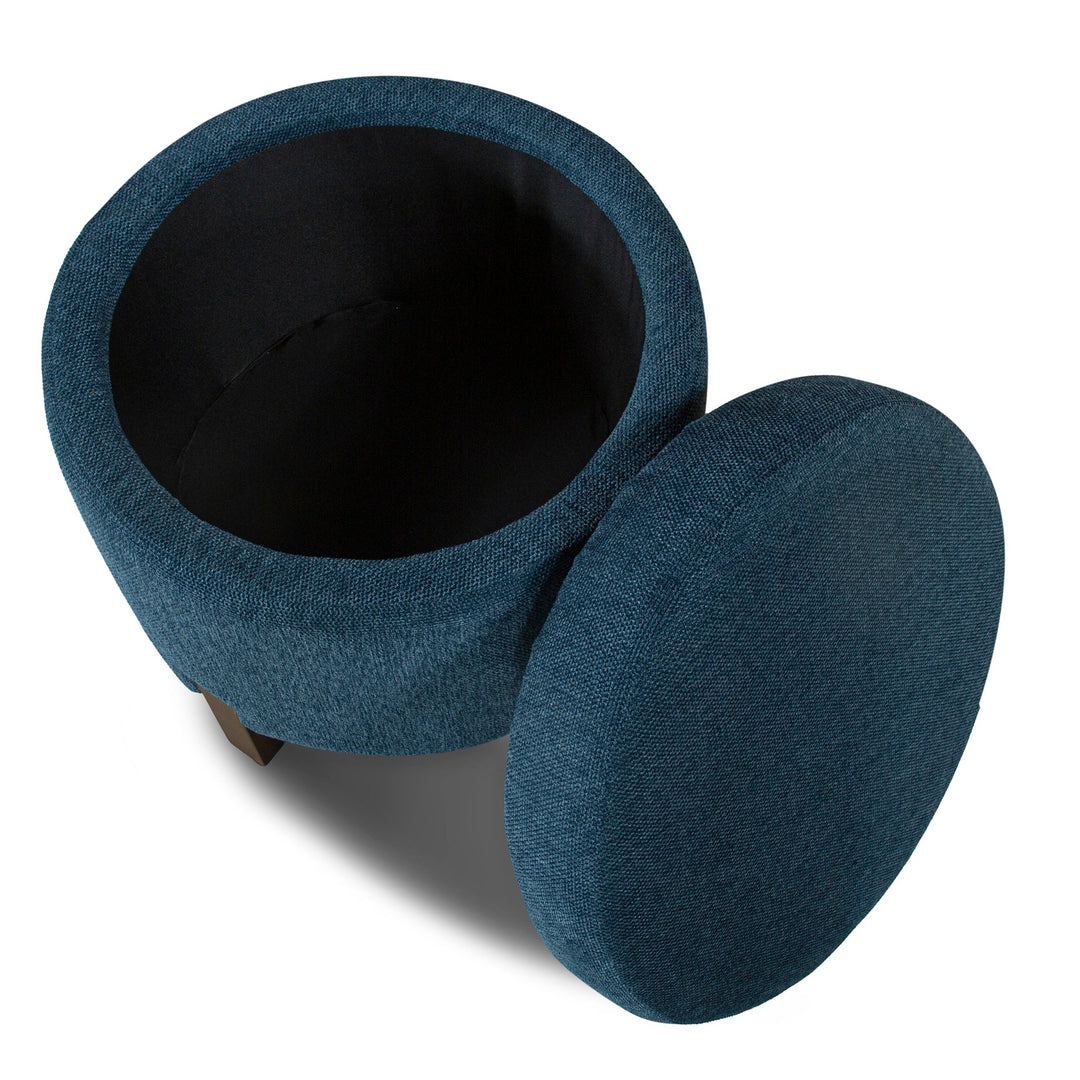 Fernhill Pouf Storage Ottoman in Blue open storage front view - storage pouf ottoman private label - Whats New Furniture Portland OR
