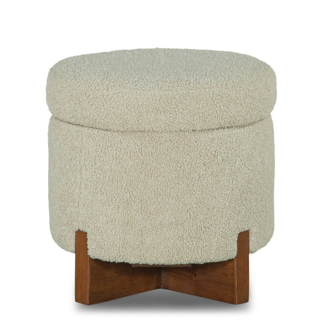 Fernhill Pouf Storage Ottoman in Cream variant front view - storage pouf ottoman private label - Whats New Furniture Portland OR