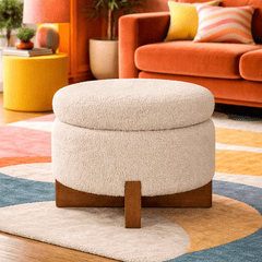 Fernhill Pouf Storage Ottoman in Cream variant room setting - storage pouf ottoman private label - Whats New Furniture Portland OR