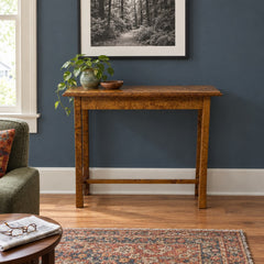 Figured Maple console table with rippled grain and a narrow handcrafted top. - detail view 1