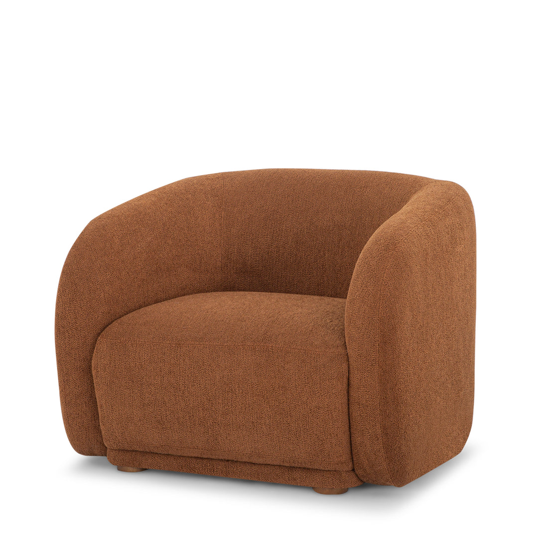 Finn Armchair in Amber angle view - sculptural barrel chair - Whats New Furniture Portland OR