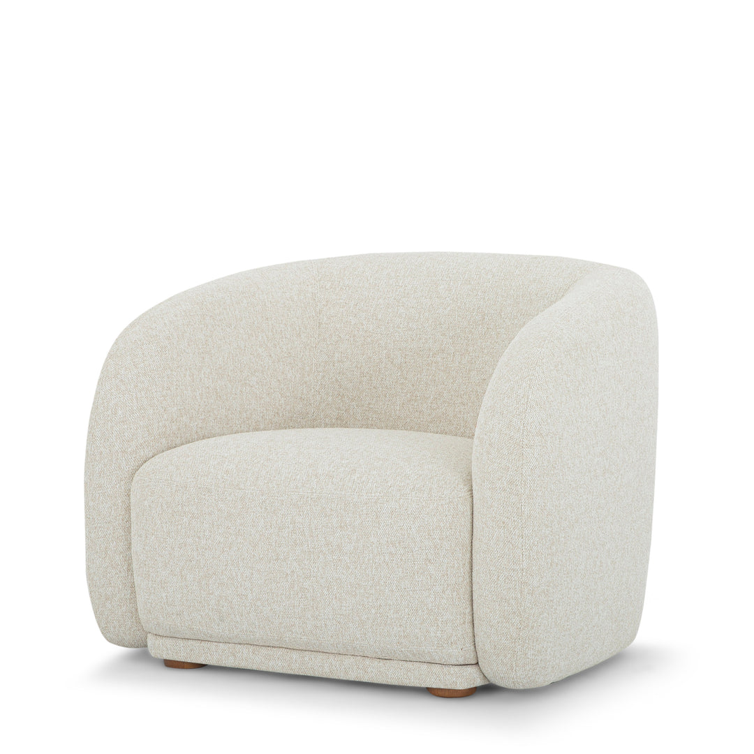 Finn Armchair in Fawn angle view - sculptural barrel chair - Whats New Furniture Portland OR