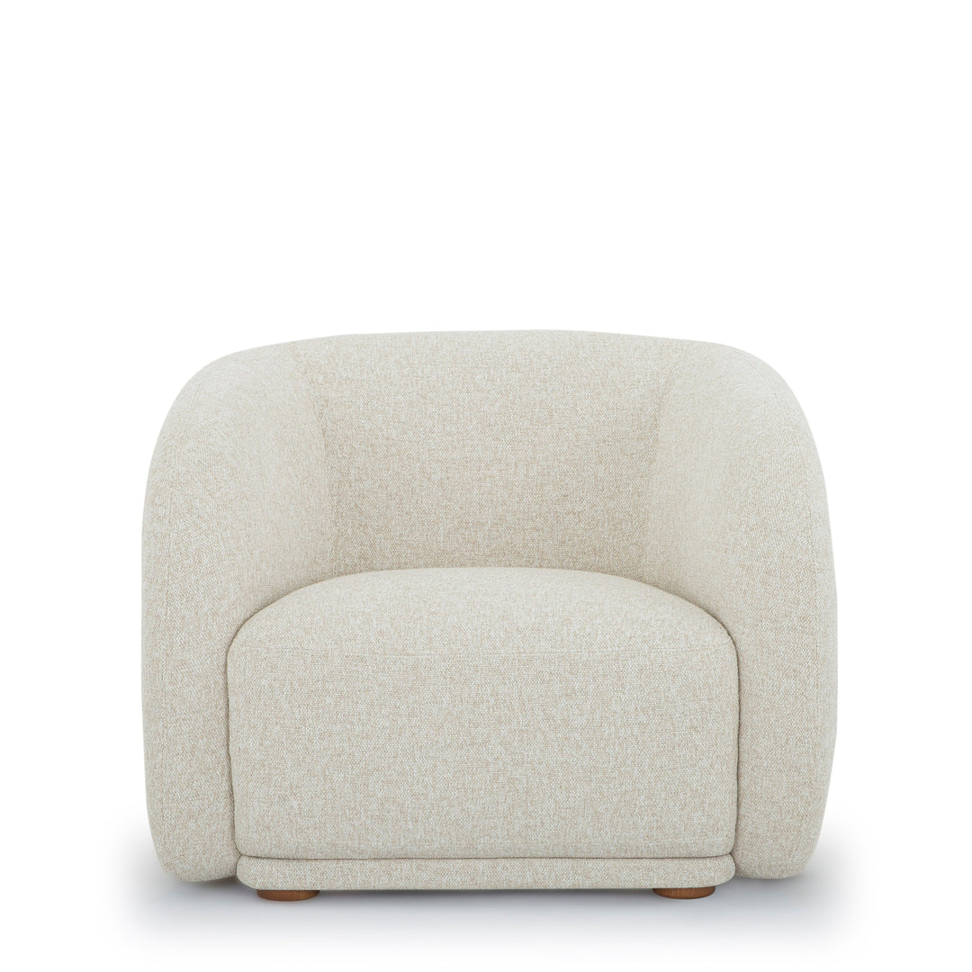Finn Armchair in Fawn front view - sculptural barrel chair - Whats New Furniture Portland OR