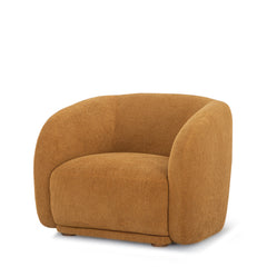 Finn Armchair in Pecan angle view - sculptural barrel chair - Whats New Furniture Portland OR