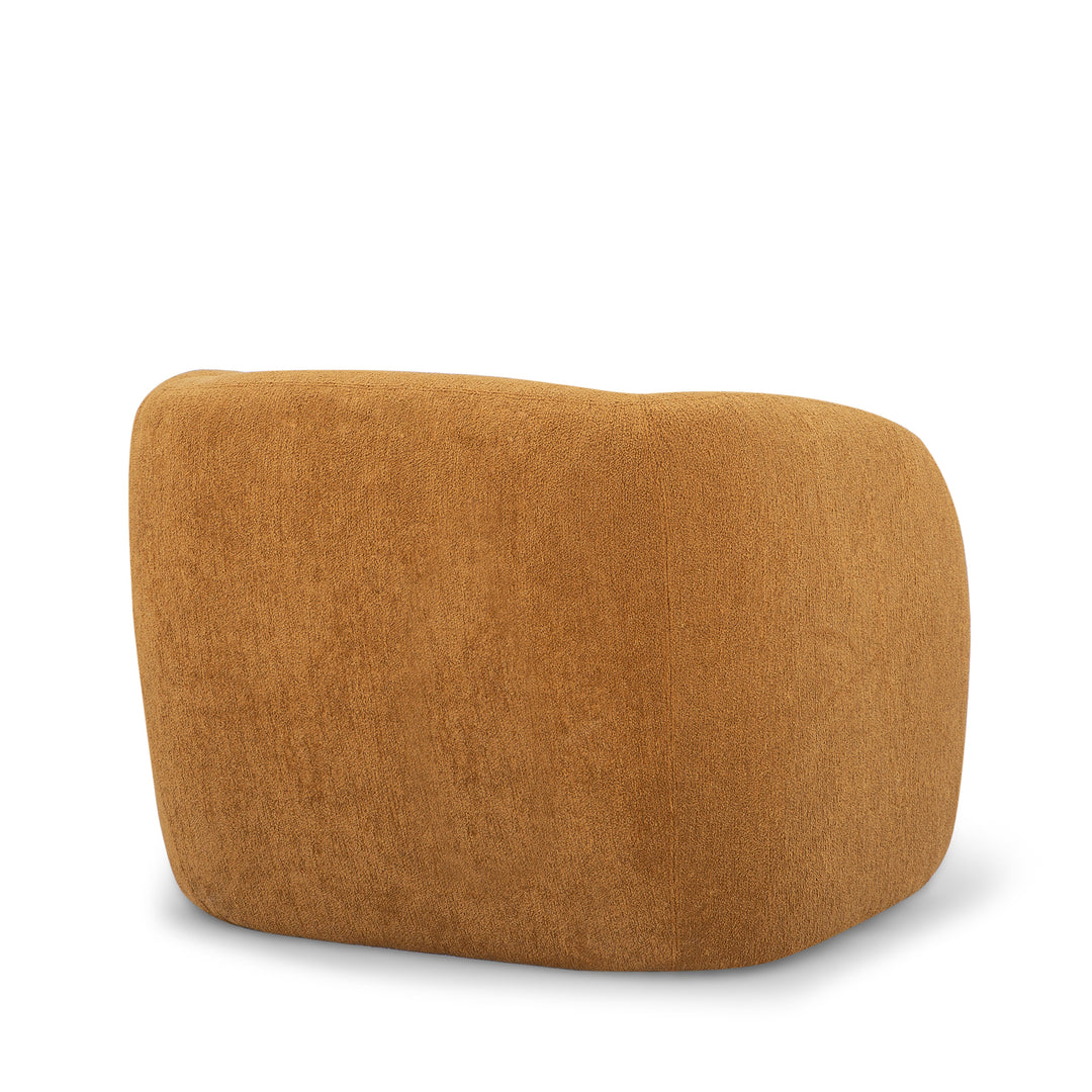 Finn Armchair in Pecan detail view - sculptural barrel chair - Whats New Furniture Portland OR