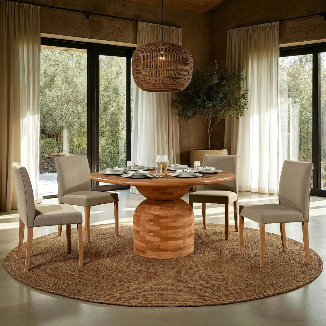 Form Round Dining Table in Warm Walnut lifestyle setting - round acacia dining table by LH Imports - Whats New Furniture Portland OR