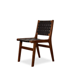 Fortmaine Dining Chair in natural acacia side angle - acacia and woven leather dining chair by Ashley - Whats New Furniture Portland OR