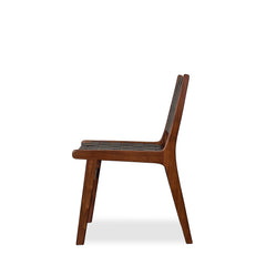 Fortmaine Dining Chair in natural acacia detail view - acacia and woven leather dining chair by Ashley - Whats New Furniture Portland OR